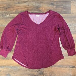 Maurices 24/7 Burgundy Long Sleeve V-Neck Top